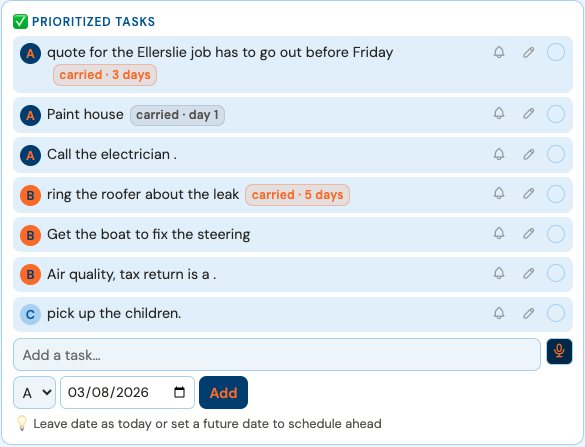 Carried tasks, rolling forward on their own