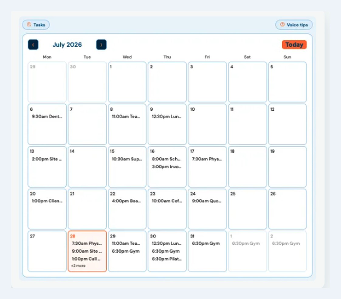 Month view, every appointment on its day