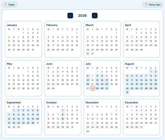 Year view, twelve mini-months